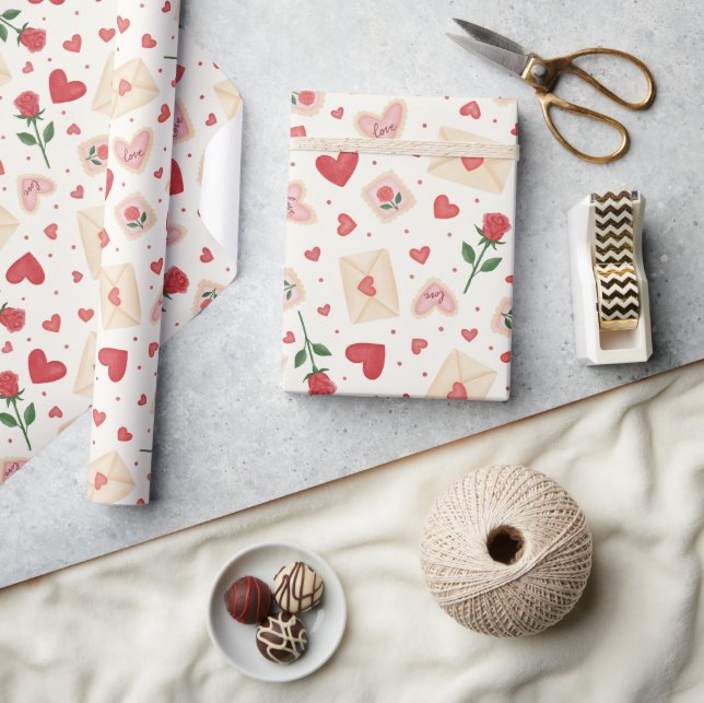 Roses Hearts & Love Letters Wrapping Paper Roll (Crafts)