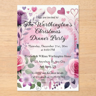Roses hearts Valentine floral pastel watercolor Acrylic Invitations