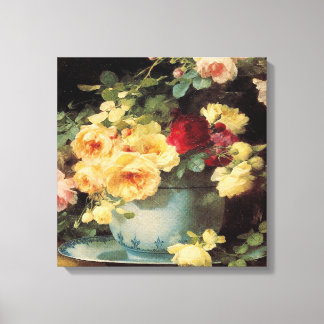 Roses in a Blue Bowl Canvas Print