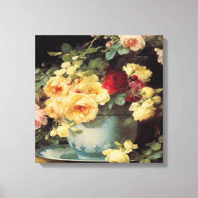 Roses in a Blue Bowl Canvas Print (Front)