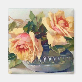Roses in a Bowl Vintage Art Magnet