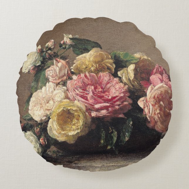 Roses in a Dish, 1882 Round Cushion (Front)