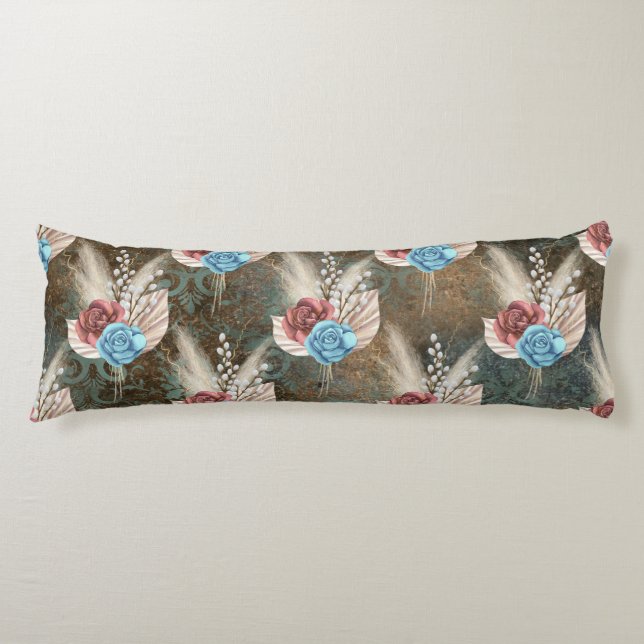 Roses in a Fleur De Lis Background Body Cushion (Front)
