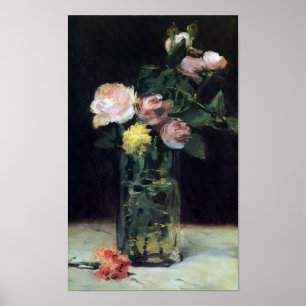 Roses in a Glass Vase Still Life by Manet Print
