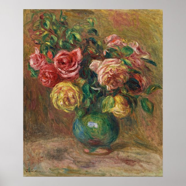 Roses in a Green Vase by Pierre-Auguste Renoir Poster (Front)