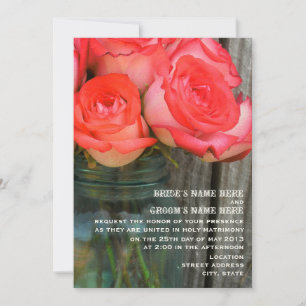 Roses In A Mason Jar Barn Wood Wedding Invite