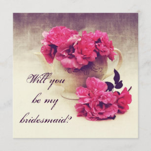 roses in a teapot - will you be my bridesmaid invitation