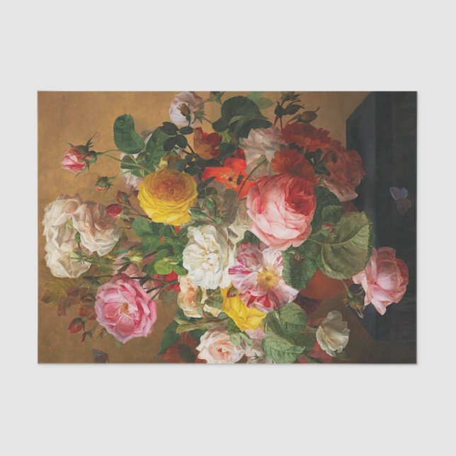 Roses in a Vase by Aghate Pilon, Floral Art Tissue Paper (Front)