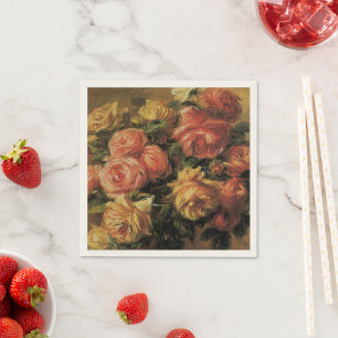 Roses in a Vase by Pierre Renoir, Vintage Fine Art Napkin
