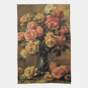 Roses in a Vase by Pierre Renoir, Vintage Fine Art Tea Towel