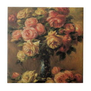 Roses in a Vase by Pierre Renoir, Vintage Fine Art Tile