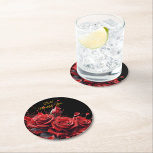 Roses in Bloom - Elegant Birthday Round Paper Coaster