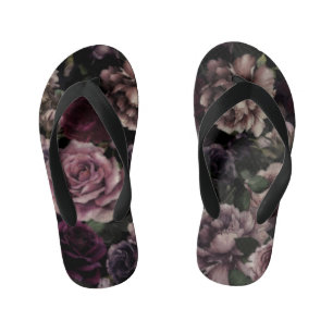 Roses In Burgundy And Pink Vintage Botanical Kid's Jandals