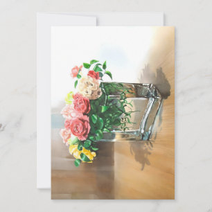 Roses In Clear Vase In Watercolors Holiday Card