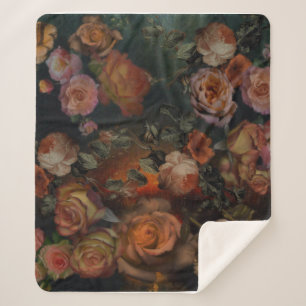Roses In Fall Vintage Colours Botanical Garden Sherpa Blanket