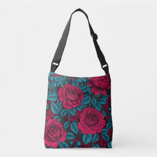 Roses in red and blue crossbody bag