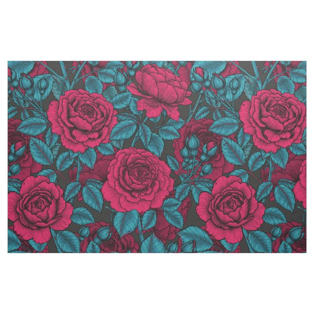 Roses in red and blue fabric (Fat Quarter)