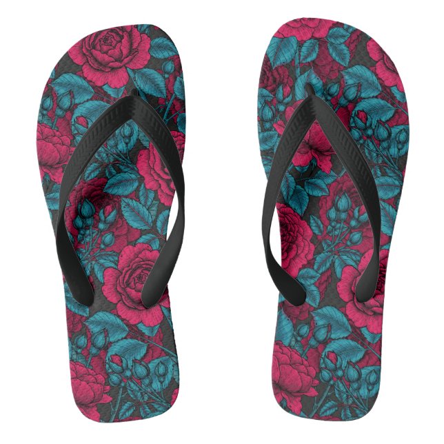 Roses in red and blue jandals (Footbed)