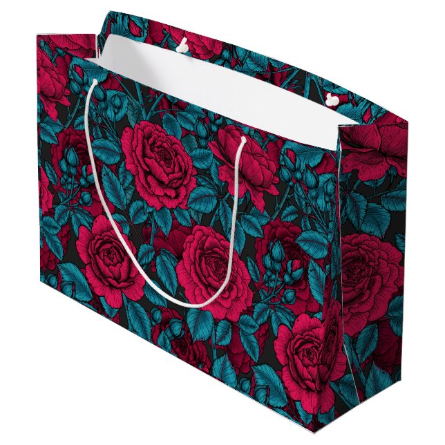 Roses in red and blue large gift bag (Back Angled)