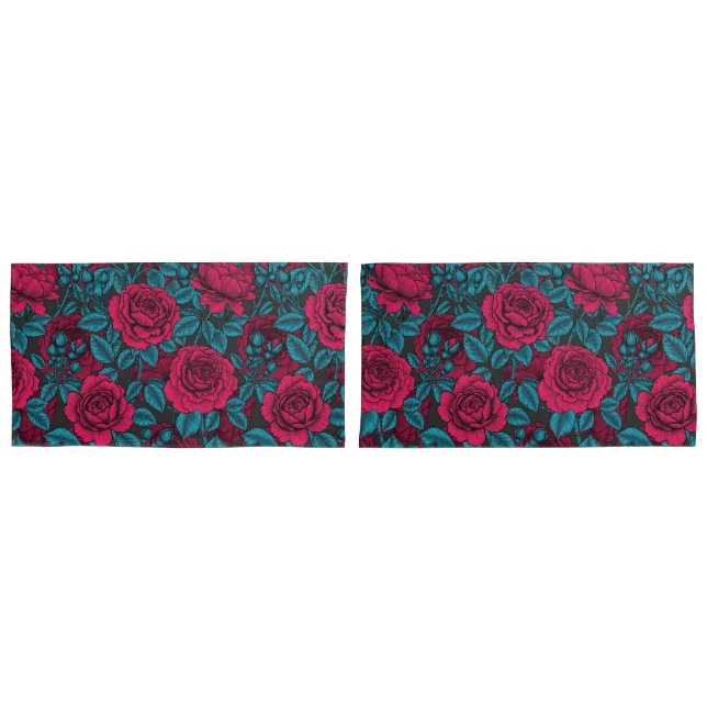 Roses in red and blue pillowcase (Front-Set)