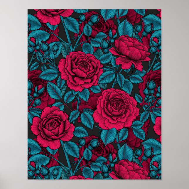 Roses in red and blue poster (Front)