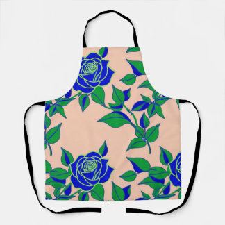 Roses In Striking Electric Blue With Green Leaves Apron