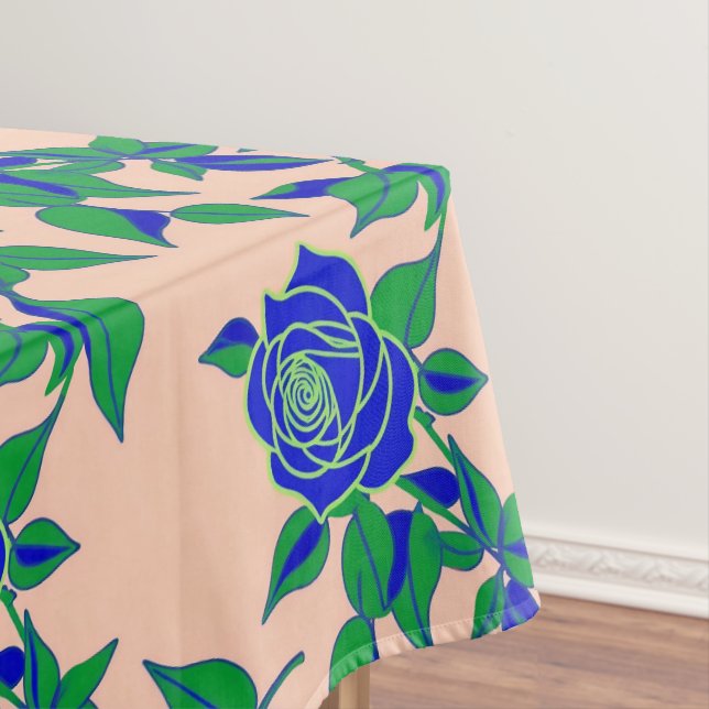 Roses In Striking Electric Blue With Green Leaves Tablecloth (In Situ)