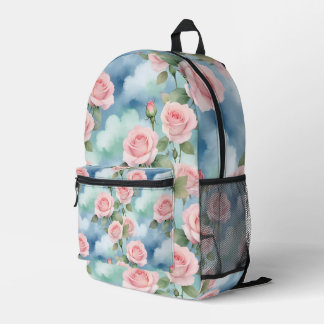 Roses In Watercolor Hues Of Light Pink And Green Printed Backpack