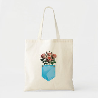 roses inside pocket tote bag