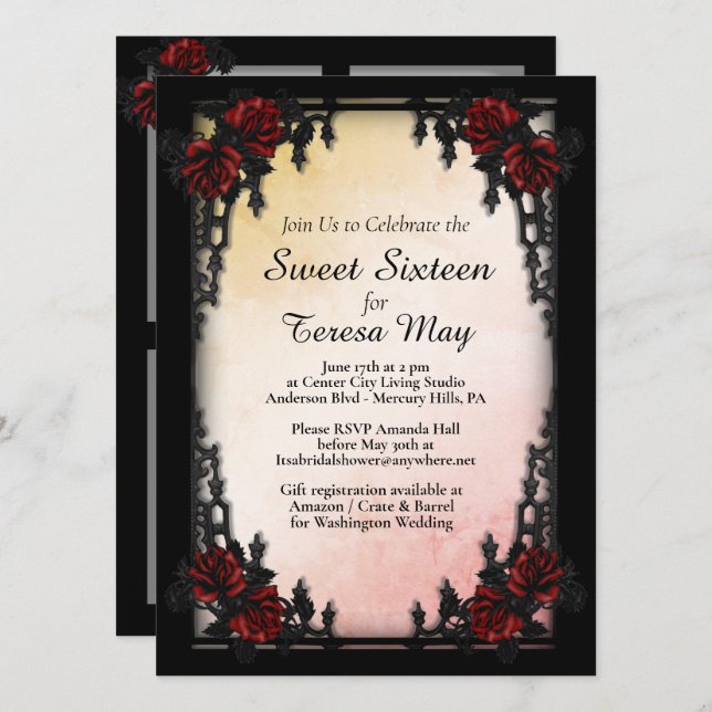  Roses Iron Gate Goth Add Four Images Peach Invitation (Front/Back)