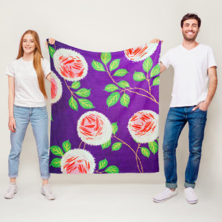 Roses, Japanese Vintage Design Fleece Blanket