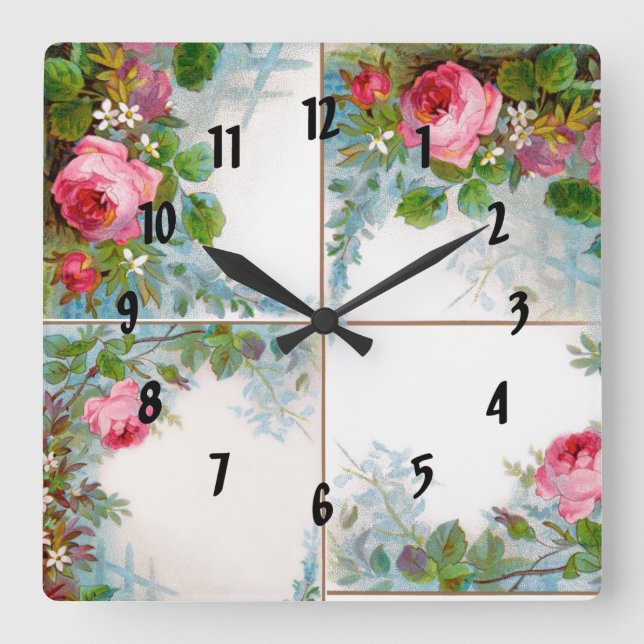 ROSES & JASMINES MONOGRAM SQUARE WALL CLOCK (Front)