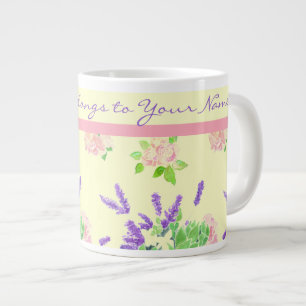 Roses, Lavender, Mock Orange Watercolour Pattern Large Coffee Mug