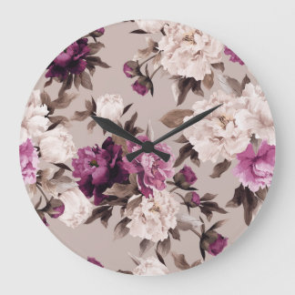 Roses Light Background: Vintage Watercolor Large Clock