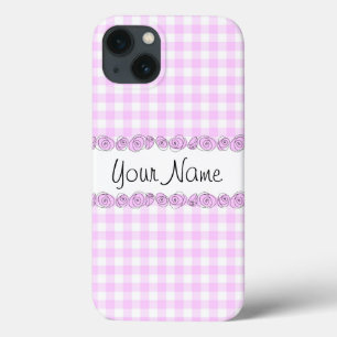 Roses Lilac 'Name' check iPhone case vertical