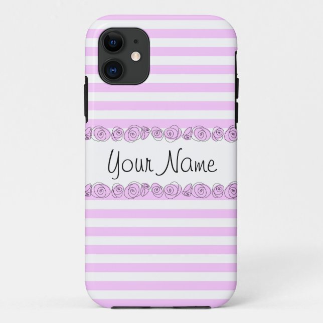 Roses Lilac 'Name' striped iPhone case vertical (Back)