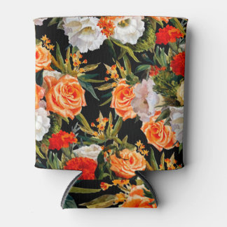 Roses, lisianthus, black background, floral patter can cooler