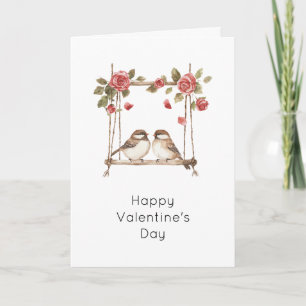 Roses Love Birds on Swing Valentine's Day Card