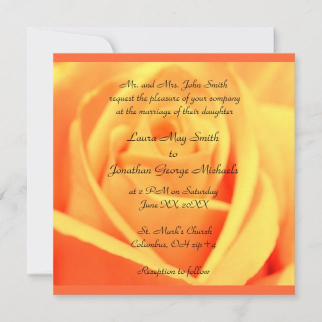 Roses -Mango -sunset border -wedding invite (Front)