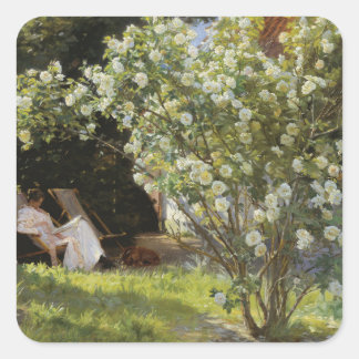 Roses. Marie Krøyer seated in the deckchair Square Sticker