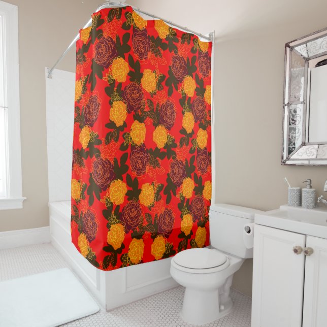 Roses modern bold red shower curtain (In Situ)