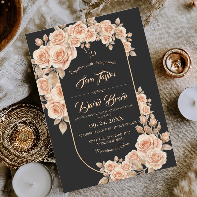 Roses Monogram⎮ Floral Wedding  Invitation (Creator Uploaded)