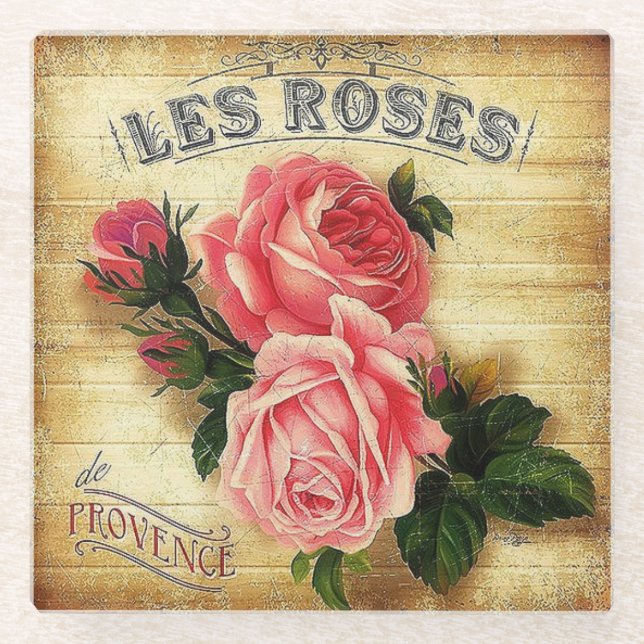 Roses of Provence, France Glass Coaster (Front)