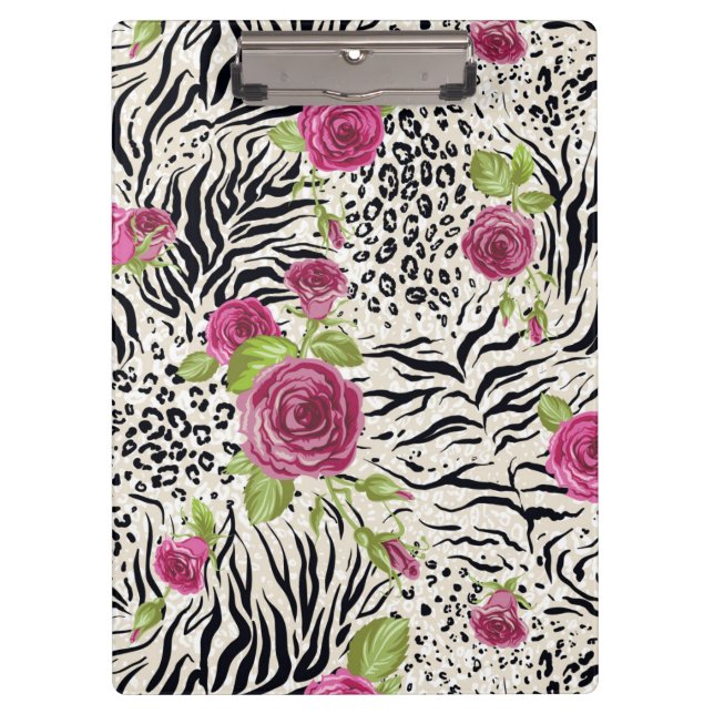 Roses On Animal Pattern Clipboard (Front)
