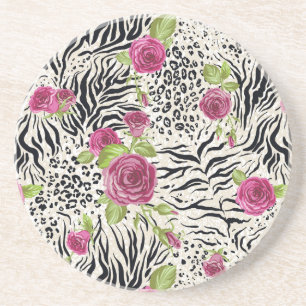 Roses On Animal Pattern Coaster
