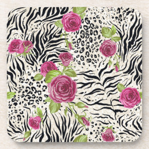 Roses On Animal Pattern Coaster