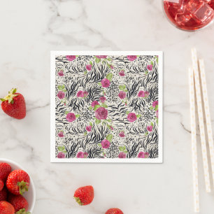 Roses On Animal Pattern Napkin