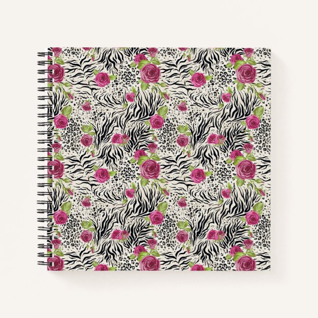 Roses On Animal Pattern Notebook (Front)