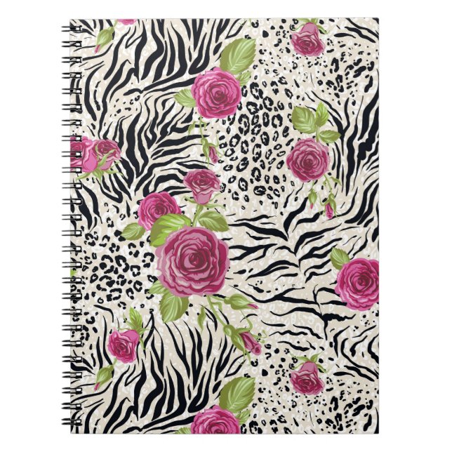 Roses On Animal Pattern Spiral Notebook (Front)