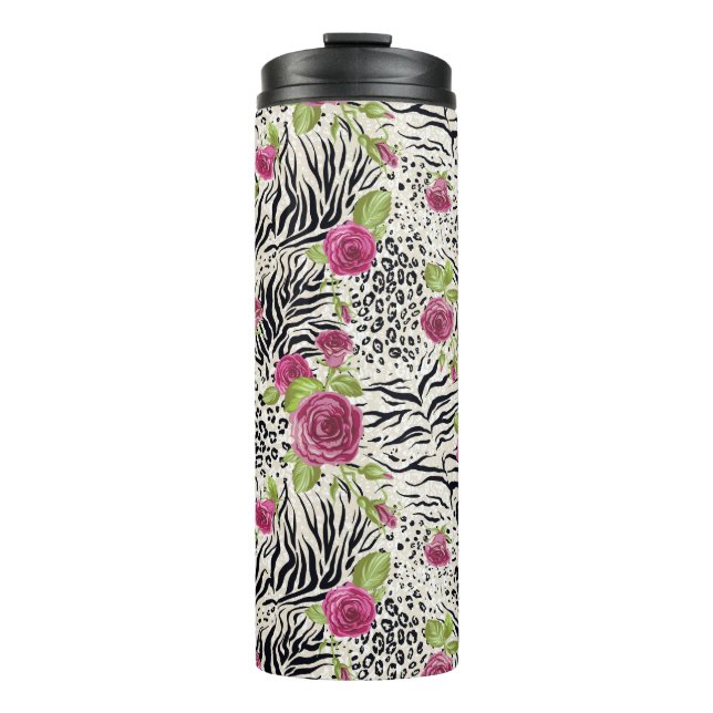 Roses On Animal Pattern Thermal Tumbler (Front)